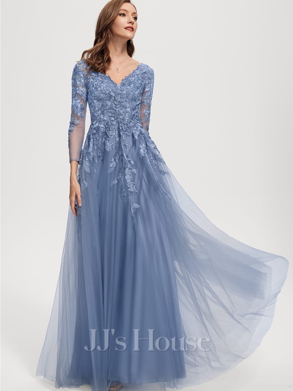 JJ's House Miasy Slate Blue Lace Maxi Dress